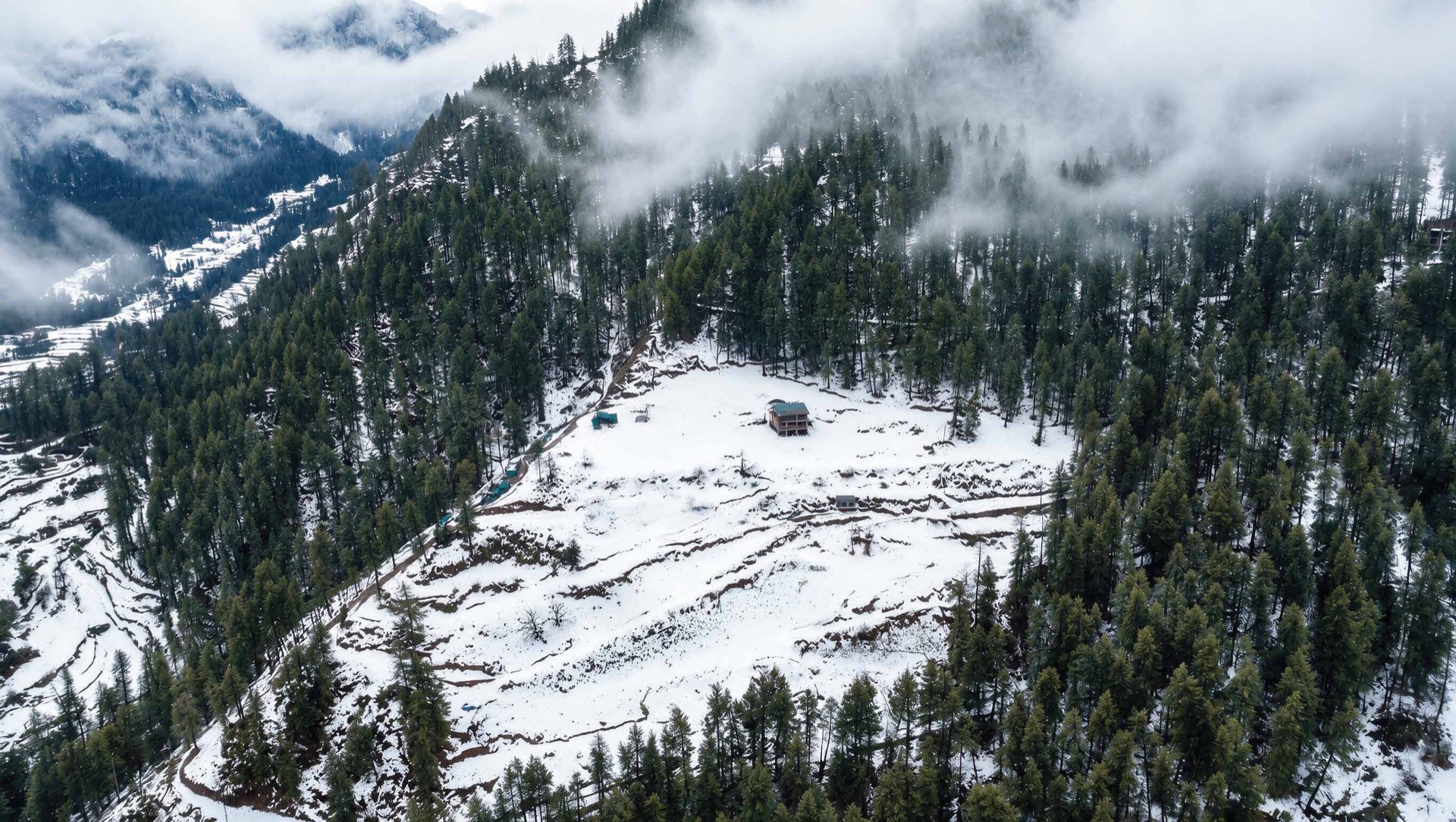 The site under winter mist, shot at location